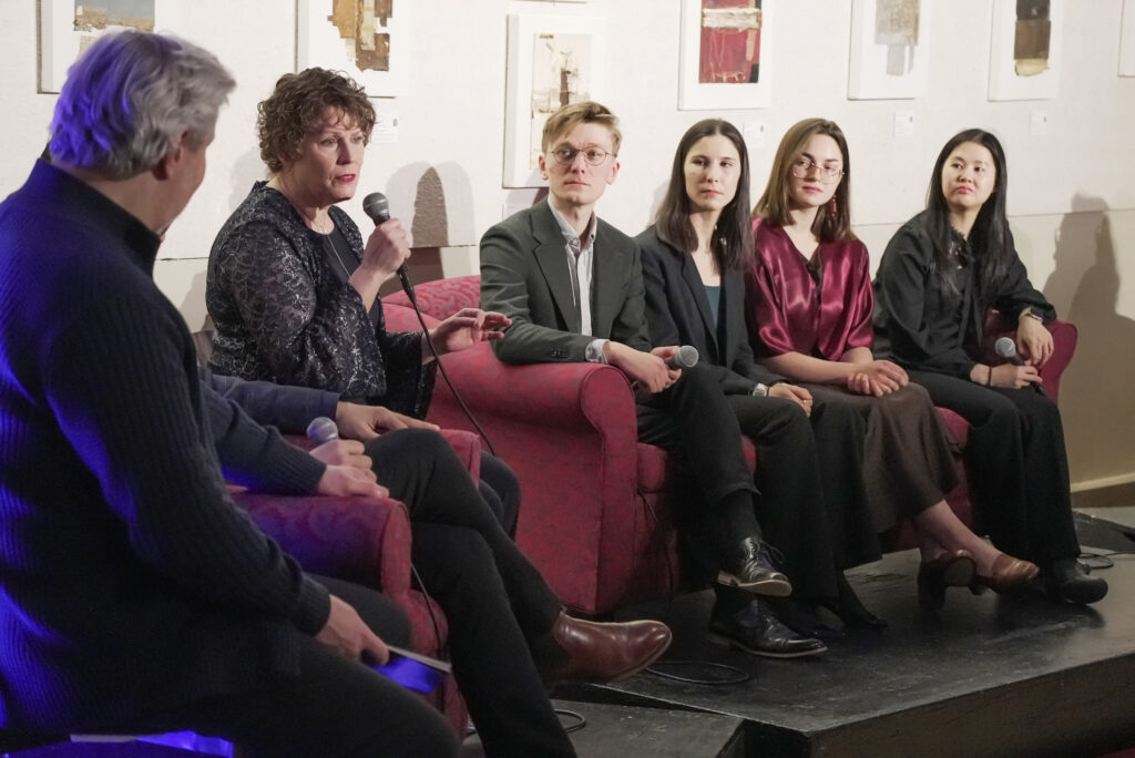 Gabriella Canzani, and other participants of the 2026 Michael Nesbitt Composers Institute, answer questions at the pre-concert panel of the Winnipeg New Music Festival 2026 Launchpad concert on January 21st, 2026.