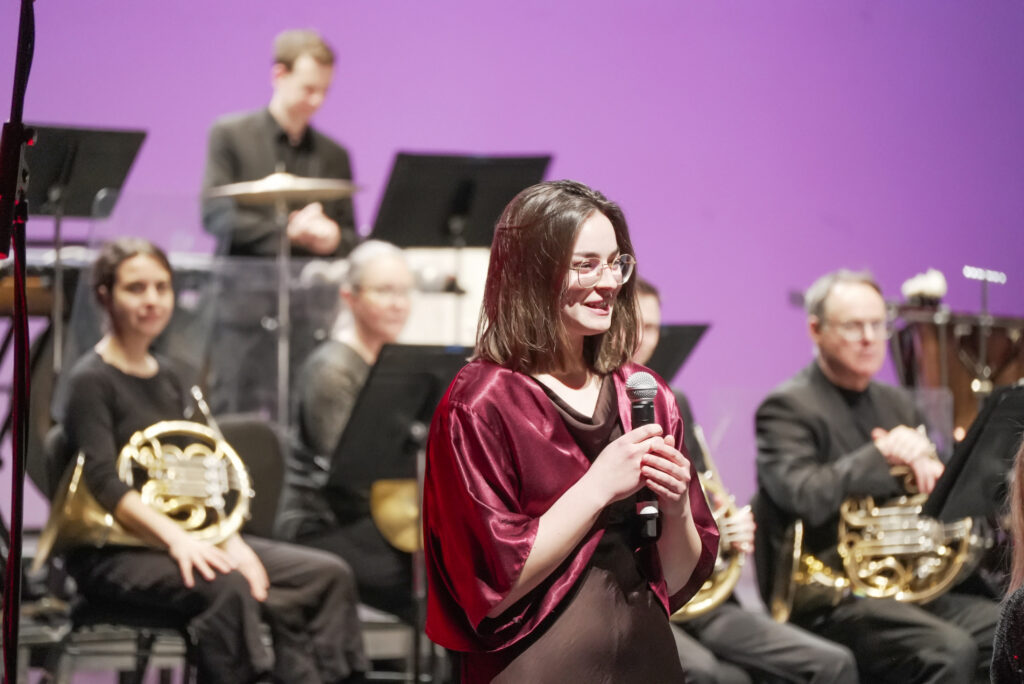 Gabriella Canzani presents her orchestral composition "Ode to Mourning Doves" at the "Launchpad" concert of the 2026 Winnipeg New Music Festival.