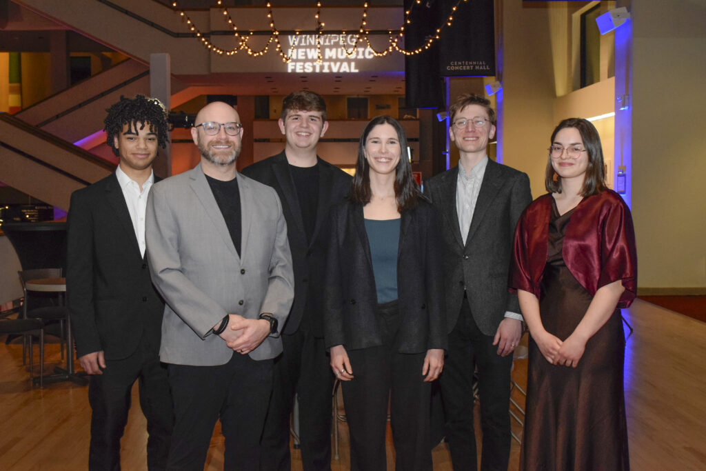 Gabriella Canzani and her "Michael Nesbitt Composers Institute" colleagues before the Winnipeg New Music Festival 2026 "Launchpad" concert on January 21st, 2026.