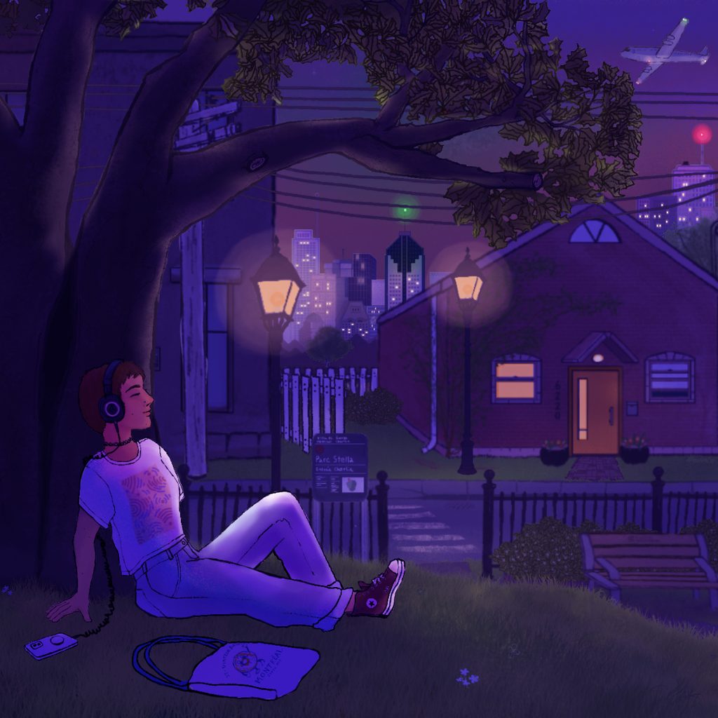 Album art for Gabriella Canzani's lofi album "Beneath the leaves, Montreal nature lofi"